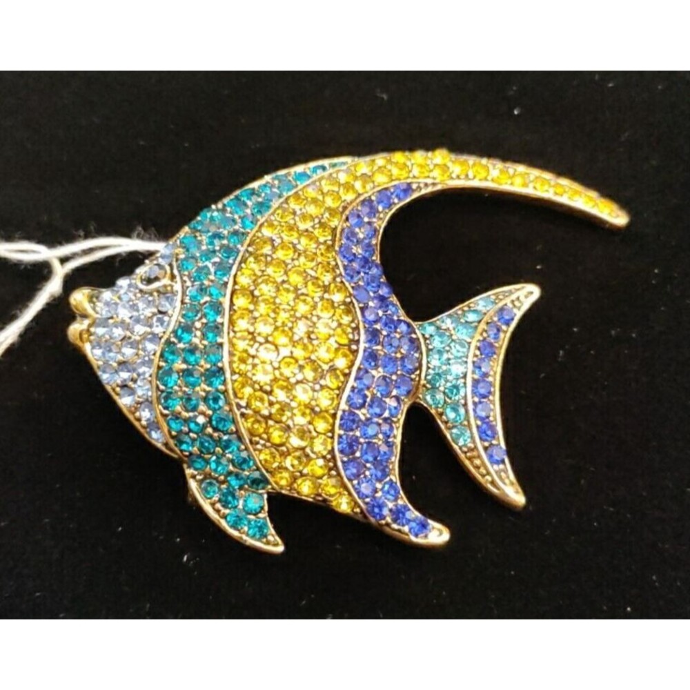 Multi Color Rhinestone Fish Brooch/Pendant 2.25" Wide X 2" Long